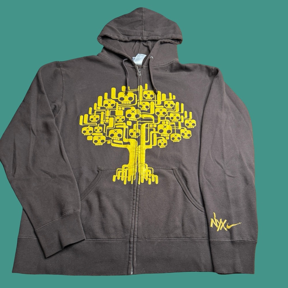 Nike NYX Full Zip Hoodie Mens XL Brown Yellow Logo Rare Streetwear